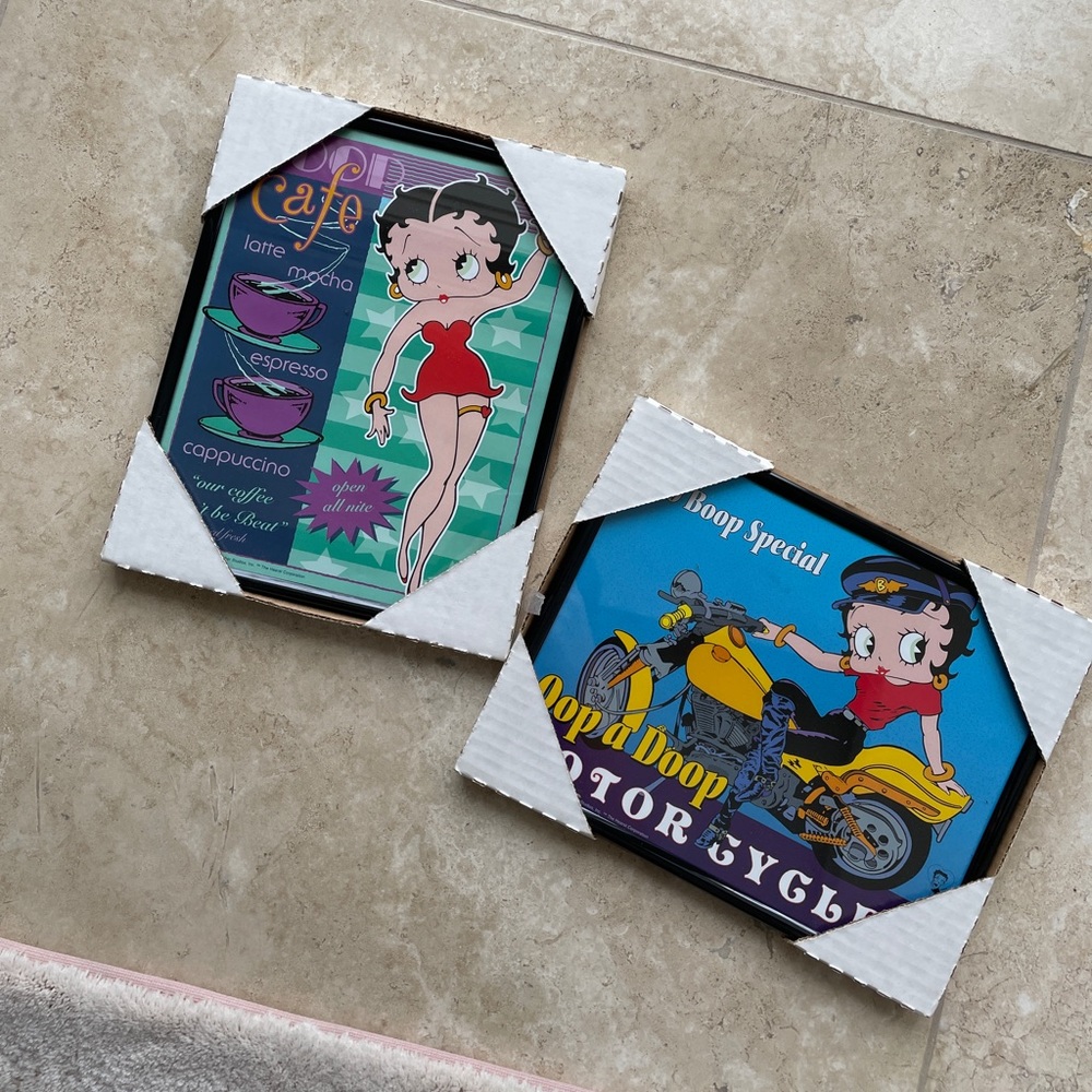 Framed betty boop Cafe and motorcycle prints